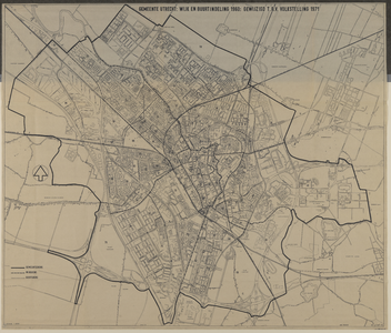 217400 Plattegrond van de stad Utrecht, met aanduiding van de gemeentegrens en de wijk- en buurtgrenzen.